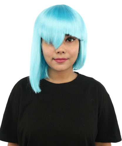 HPO Adult Women's Asymmetrical Bangs Bob Wig | Multiple Color Options | Create of synthetic fiber, sleek straight volume, breathable capless base | Party, Halloween, theater, drag, performance, costume events
