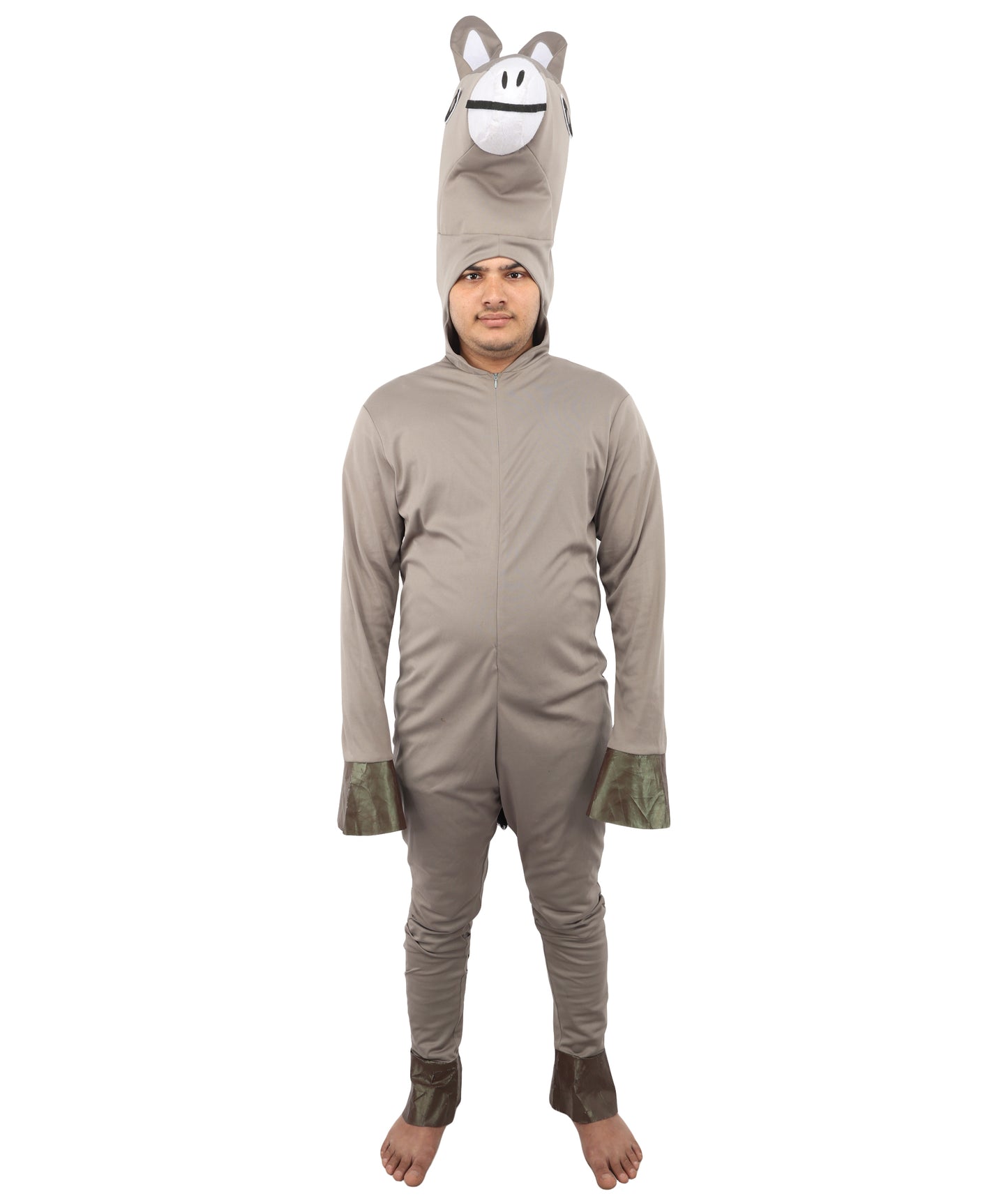HPO Men's Hooded Donkey Costume| Gray Animal Jumpsuit for Halloween