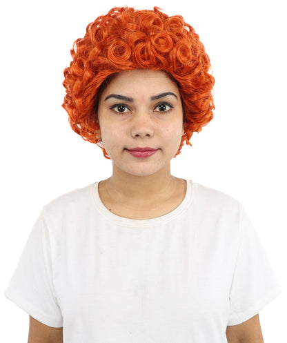 HPO Women's Copper Red Afro Wig – 11 Inch Tight Curls with Capless Cap | Synthetic Curly Hairpiece for Halloween, Disco, Clown, Cosplay & Pride Events