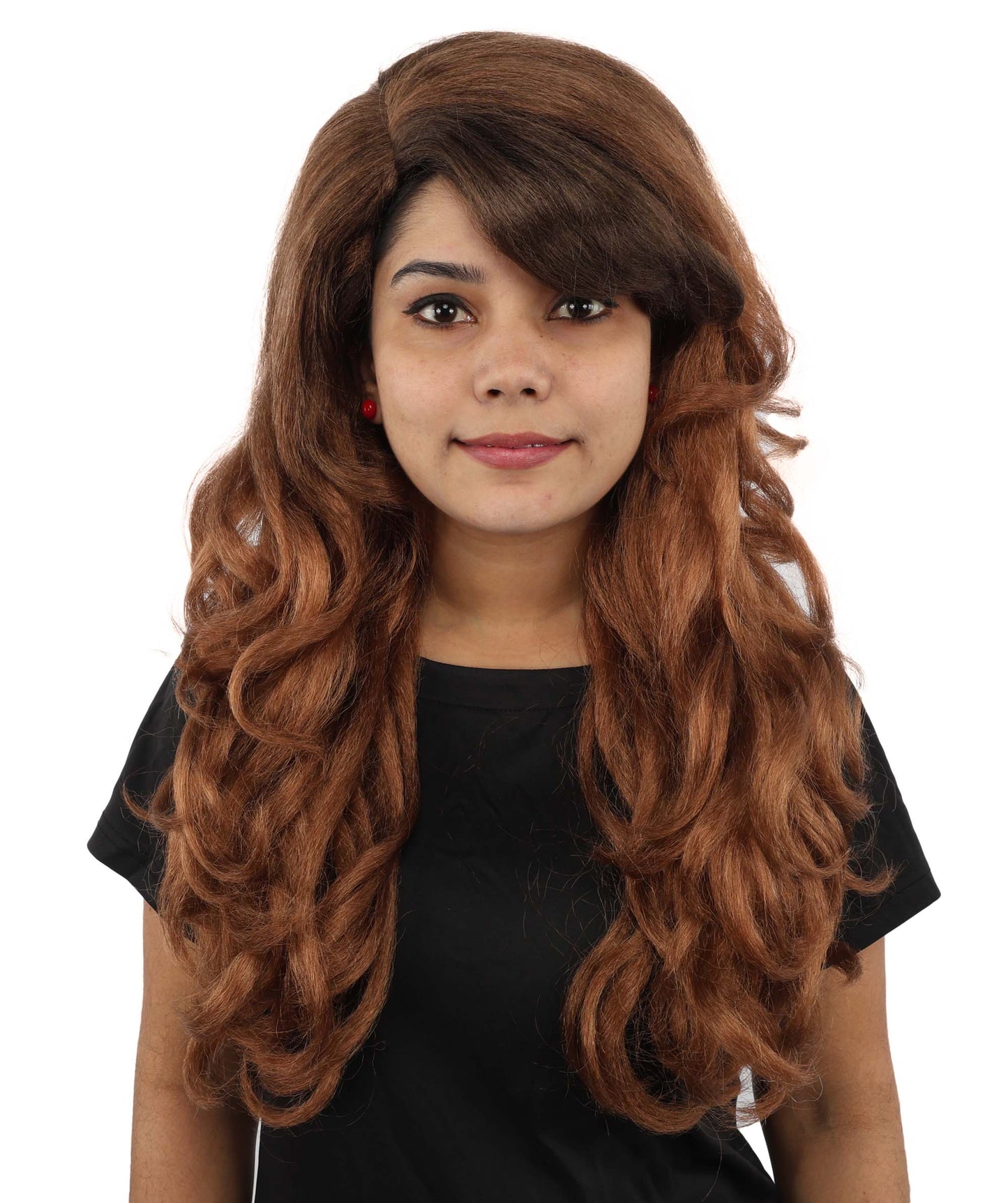 HPO Women’s Long Brown Wavy Wig | Capless Cap 23 Inch Synthetic Hair | Pop Singer Inspired Glamorous Cosplay, Party & Fashion Wig