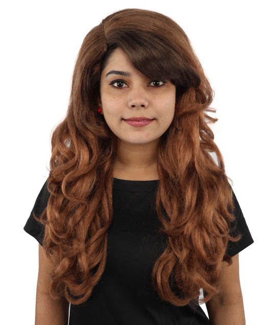 HPO Women’s Long Brown Wavy Wig | Capless Cap 23 Inch Synthetic Hair | Pop Singer Inspired Glamorous Cosplay, Party & Fashion Wig