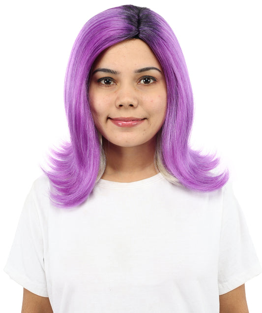 HPO Adult Women's 60’s Wig – Straight Purple Mixed Medium Hair with Vintage Vibe | Ideal for Cosplay, Retro Parties, and Themed Events