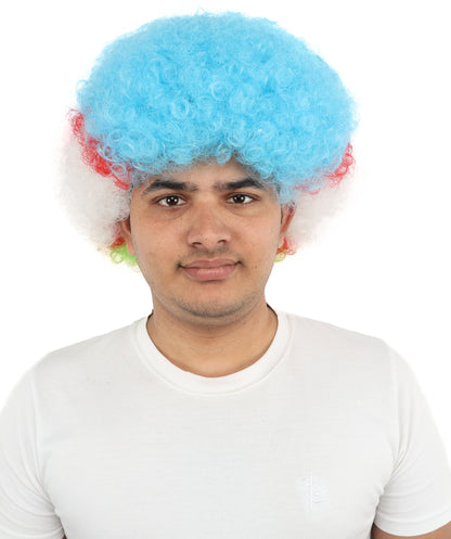 Adult Uzbekistan Flag Clown Wig – Curly Multicolor Synthetic Hair | Ideal for Parties, Parades & National Celebrations