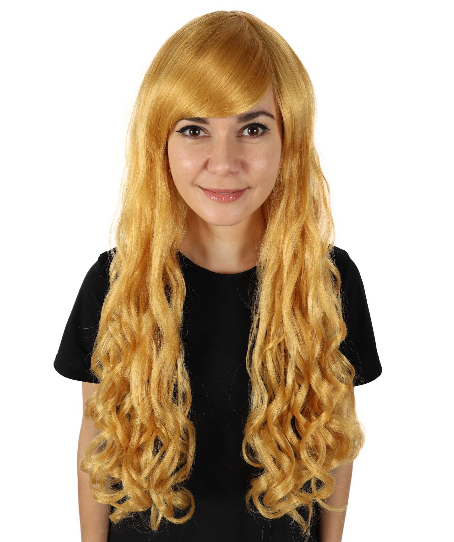 HPO Women's Multicolor Long Curly Wig with Fringe, Flame-retardant Synthetic Fiber