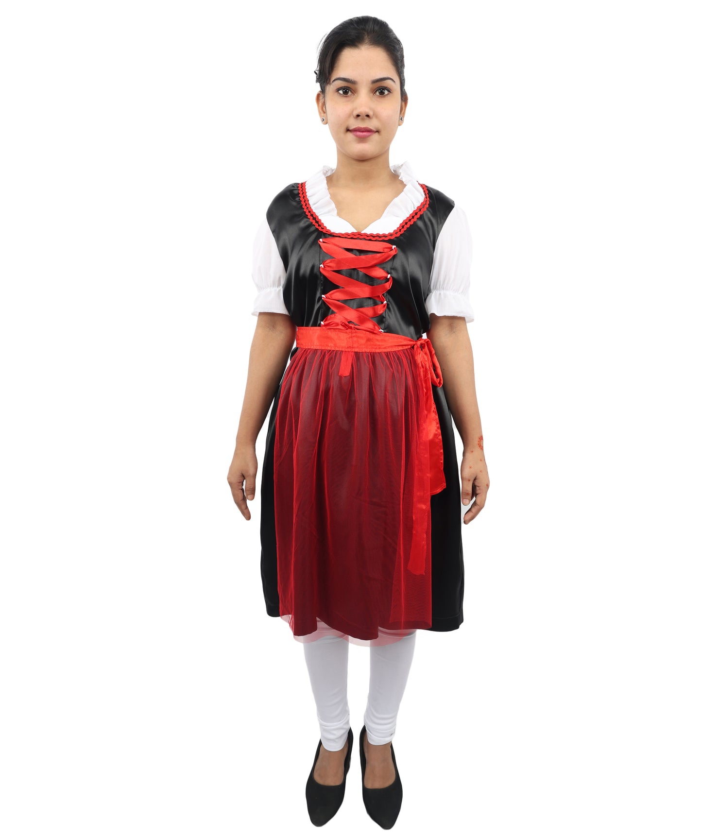 HPO Women’s Black & Red Traditional German Oktoberfest Costume – Classic Dirndl Dress