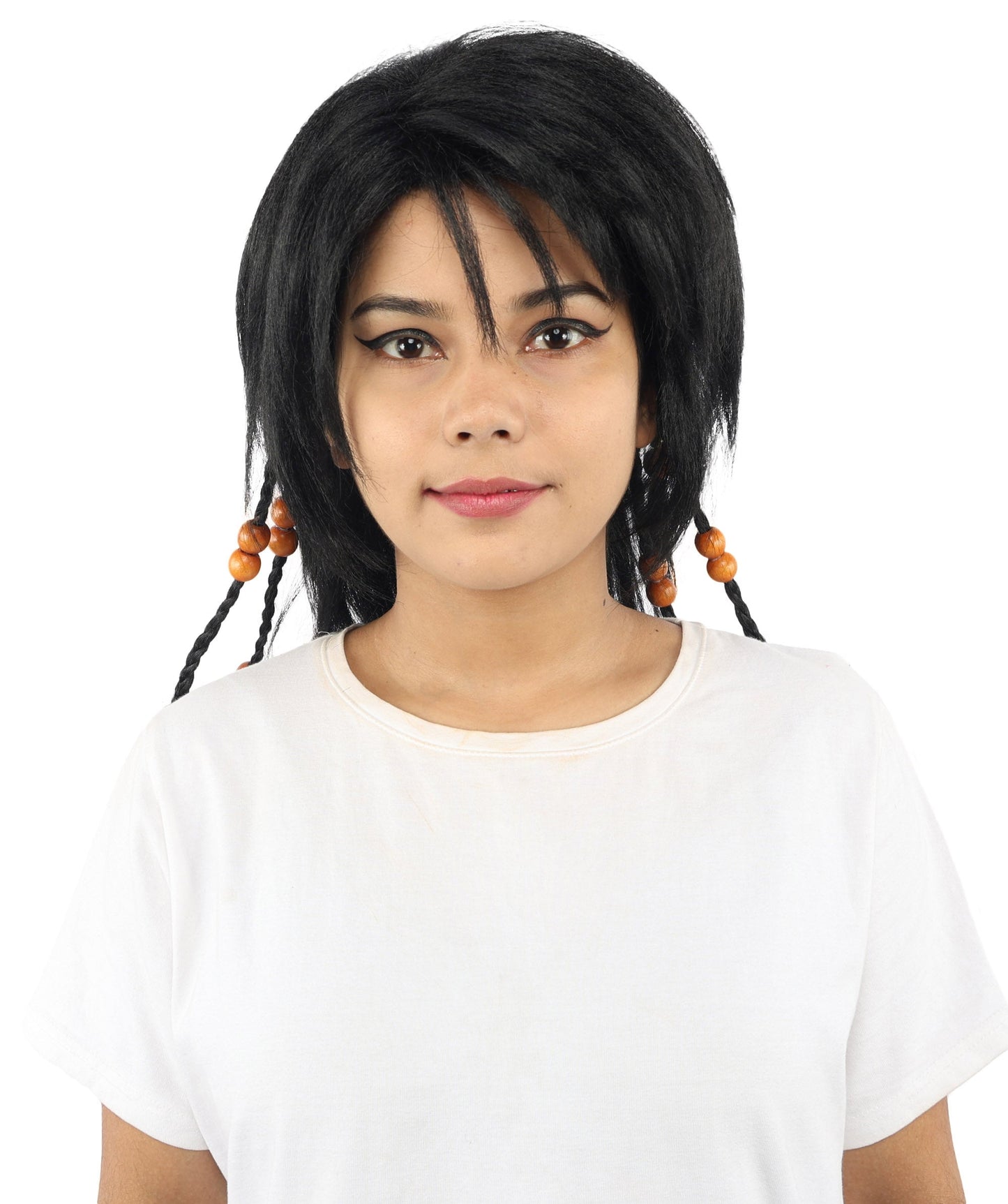 HPO Adult Women's Long Tribal Braided Wig | Multiple Color Options | Dark Shaggy Bob with Beaded Strands, Synthetic Fiber & Breathable Cap | Halloween, Sci-Fi Roleplay, Fantasy Costume