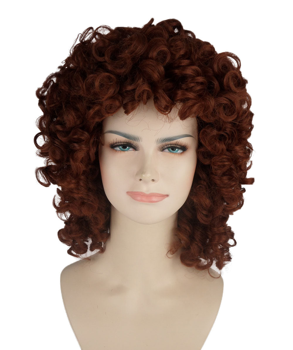 HPO Women's Medium Curly Olympian Lady Wig Collection | Fancy Halloween Wigs | Premium Breathable Capless Cap