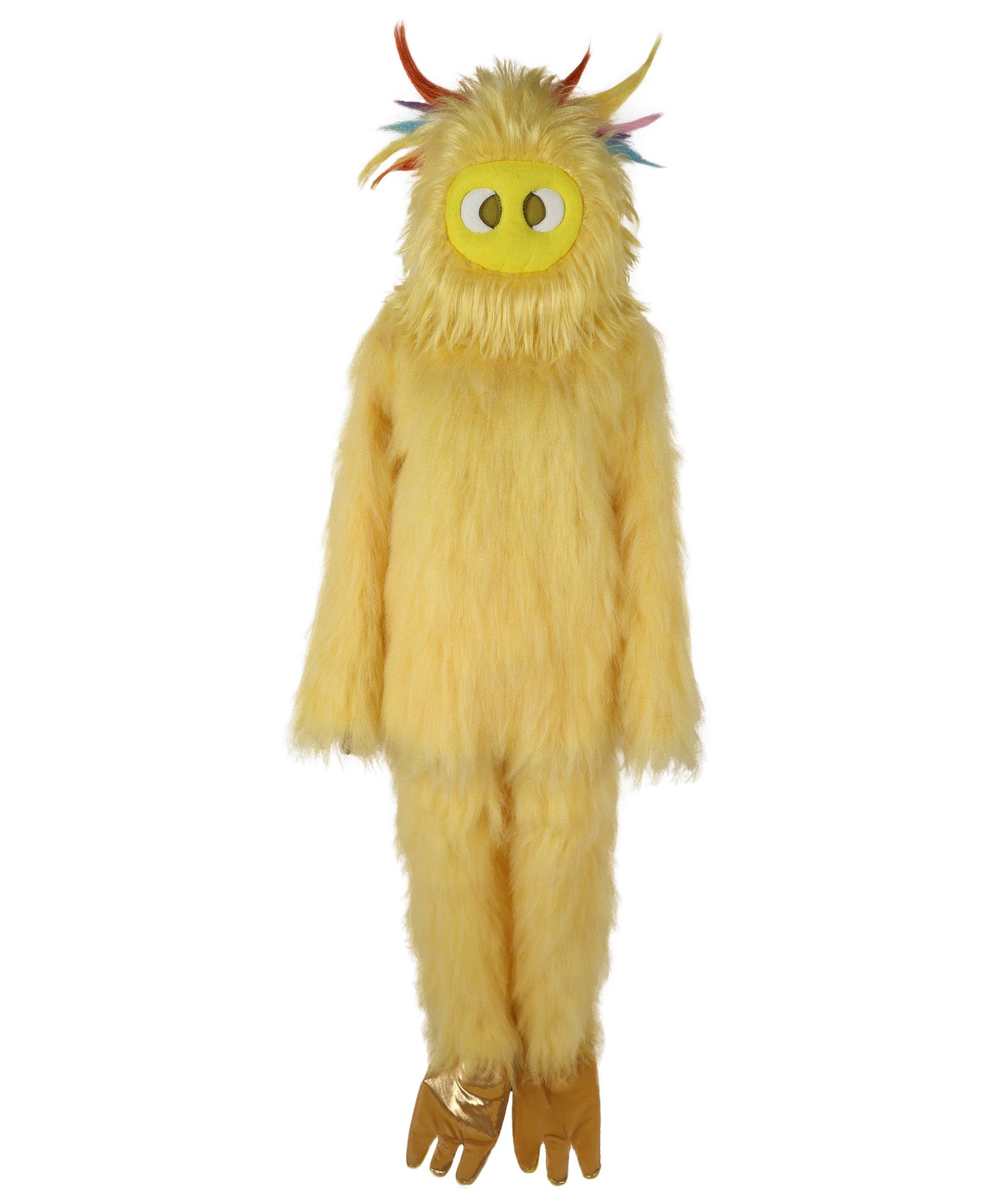HPO Unisex Yellow Monster Mascot Costume, Mask and Bundle | Full Body Plush Furry Suit with Headpiece, Hands & Feet | Fun Cartoon Outfit for Halloween, Parades & Stage Performances
