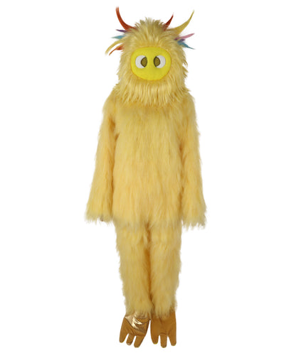 HPO Unisex Yellow Monster Mascot Costume, Mask and Bundle | Full Body Plush Furry Suit with Headpiece, Hands & Feet | Fun Cartoon Outfit for Halloween, Parades & Stage Performances