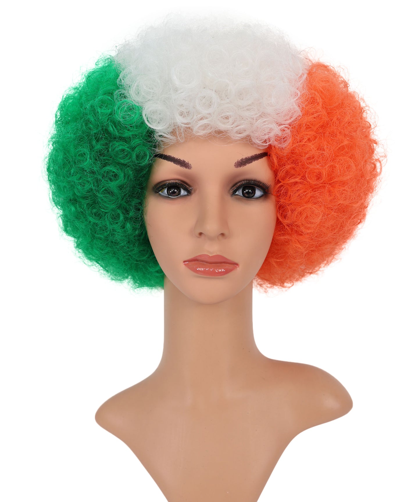 HPO Unisex Ireland Clown Wig – Green, White, and Orange Afro Flag Wig | Fun Sports Fan Wig for Matches, National Celebrations & Themed Parties "
