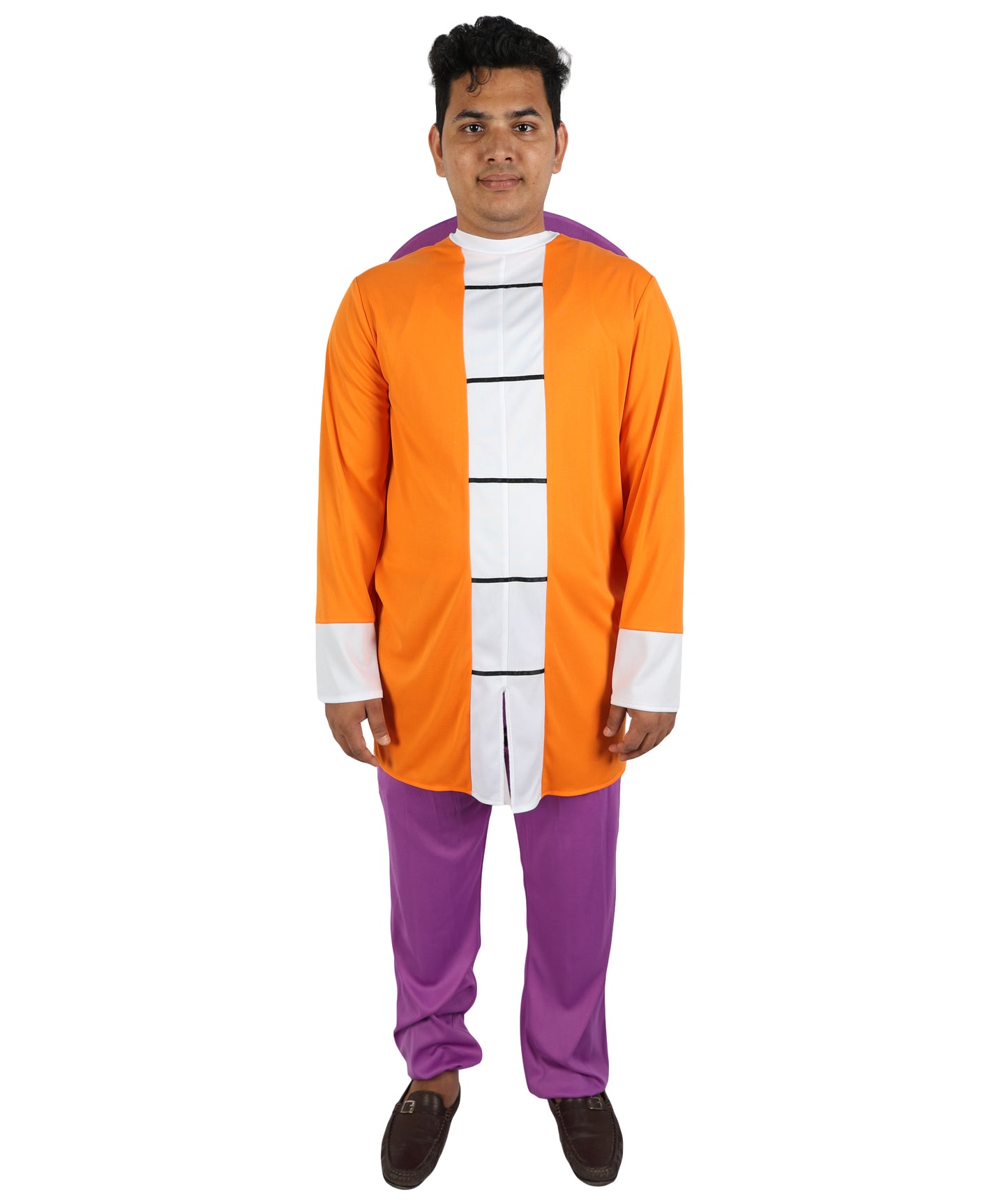 HPO Men's Martial Arts Master Costume | Anime Roshi Cosplay Orange Top Purple Pants Outwear Set | Comic Con Halloween Stage Performance Wardrobe Piece