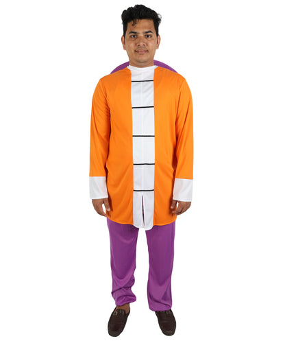 HPO Men's Martial Arts Master Costume | Anime Roshi Cosplay Orange Top Purple Pants Outwear Set | Comic Con Halloween Stage Performance Wardrobe Piece