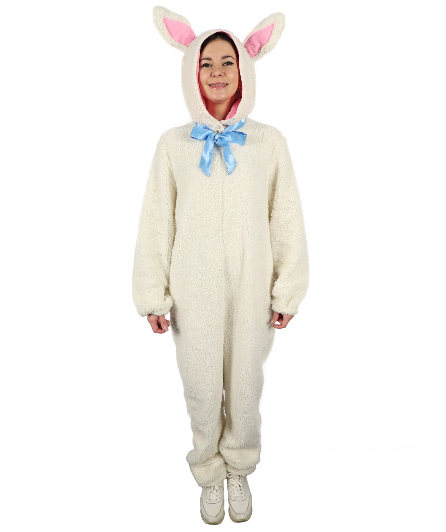 HPO Unisex White Long Lamb Wig and Costume | Suitable for Halloween | Flame-retardant Synthetic Fabric