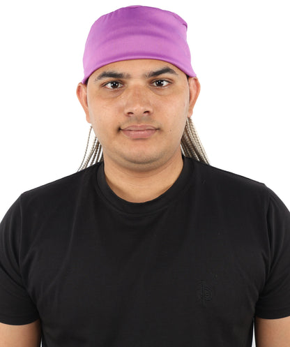 Men’s Movie Character Inspired Black Braided Wig with Purple Head Wrap Hat | Flame-retardant Synthetic Fiber | Ideal Hairpiece for Cosplay & Halloween