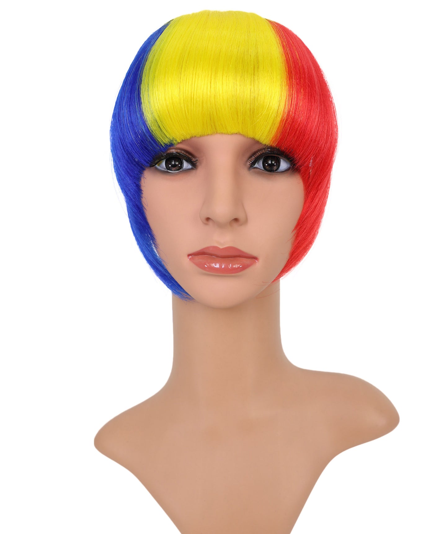 HPO Women's Short Straight Romania Flag Wig – Tricolor Fringe Style | Ideal for Sports Fans & National Celebrations