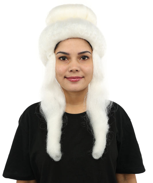 HPO Women's Colonial Style White Wig with Bun | Historical Curly  Hairpiece for Women | Adjustable Breathable Cap for Halloween, Cosplay, Stage & Masquerade