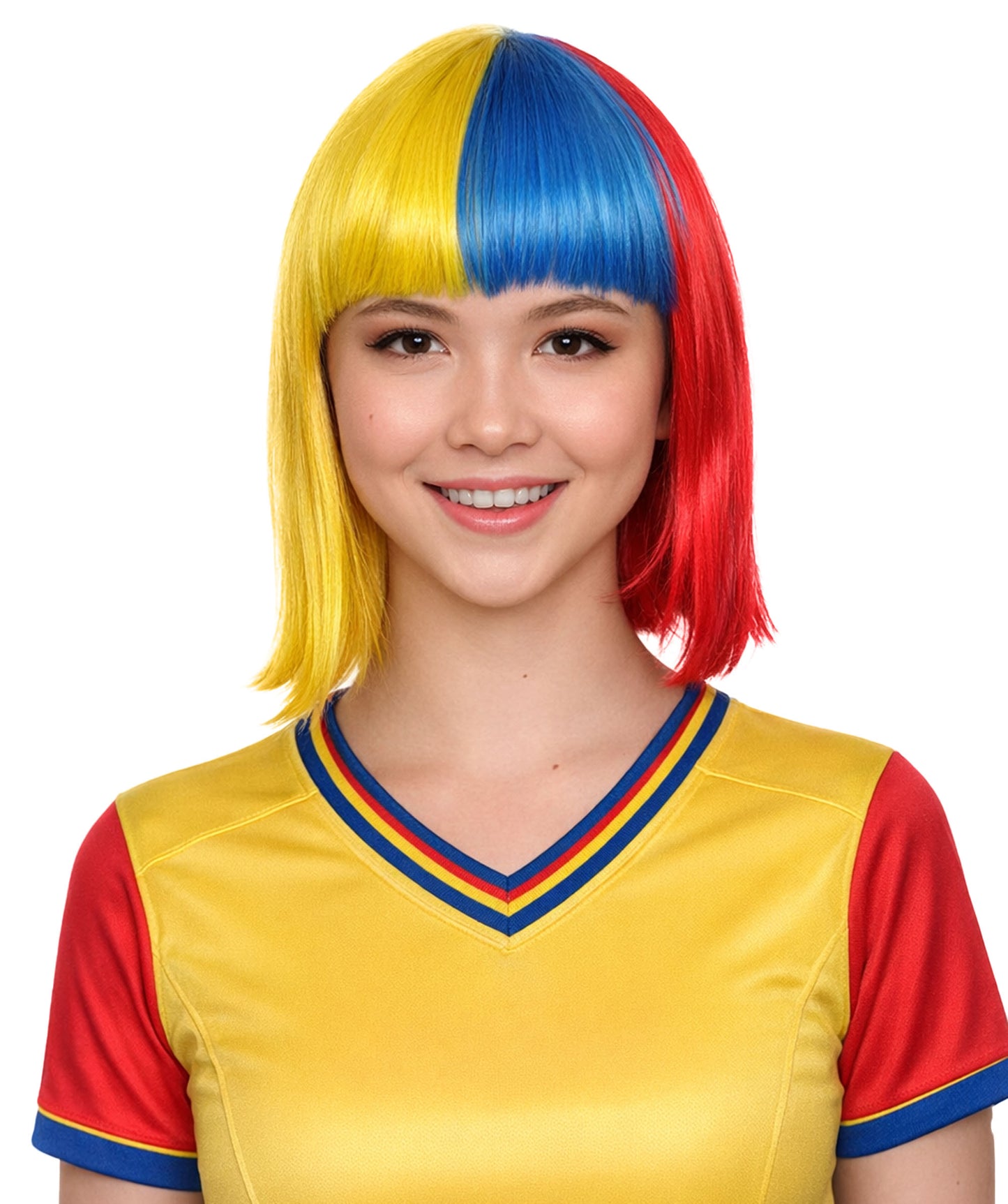 Colombia Flag Bob Wig Sport Party  | Patriotic Character Halloween Wig | Premium Breathable Capless Cap
