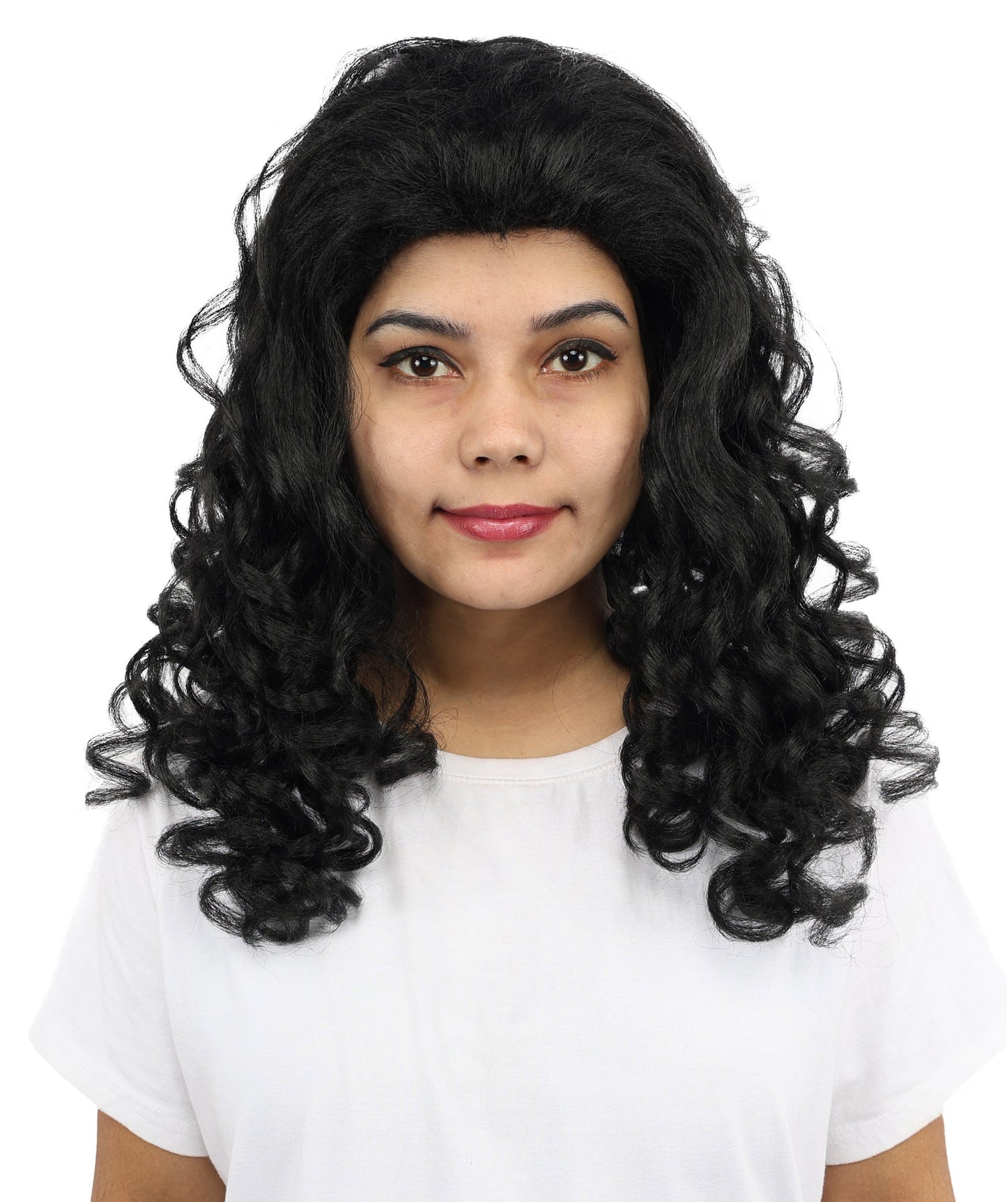 HPO Women’s 16-Inch Medium-Length Black Wig with Soft Curls | Ideal forCosplay, and Themed Events | Elegant, Versatile Hairpiece for Various Looks