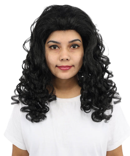 HPO Women’s 16-Inch Medium-Length Black Wig with Soft Curls | Ideal forCosplay, and Themed Events | Elegant, Versatile Hairpiece for Various Looks