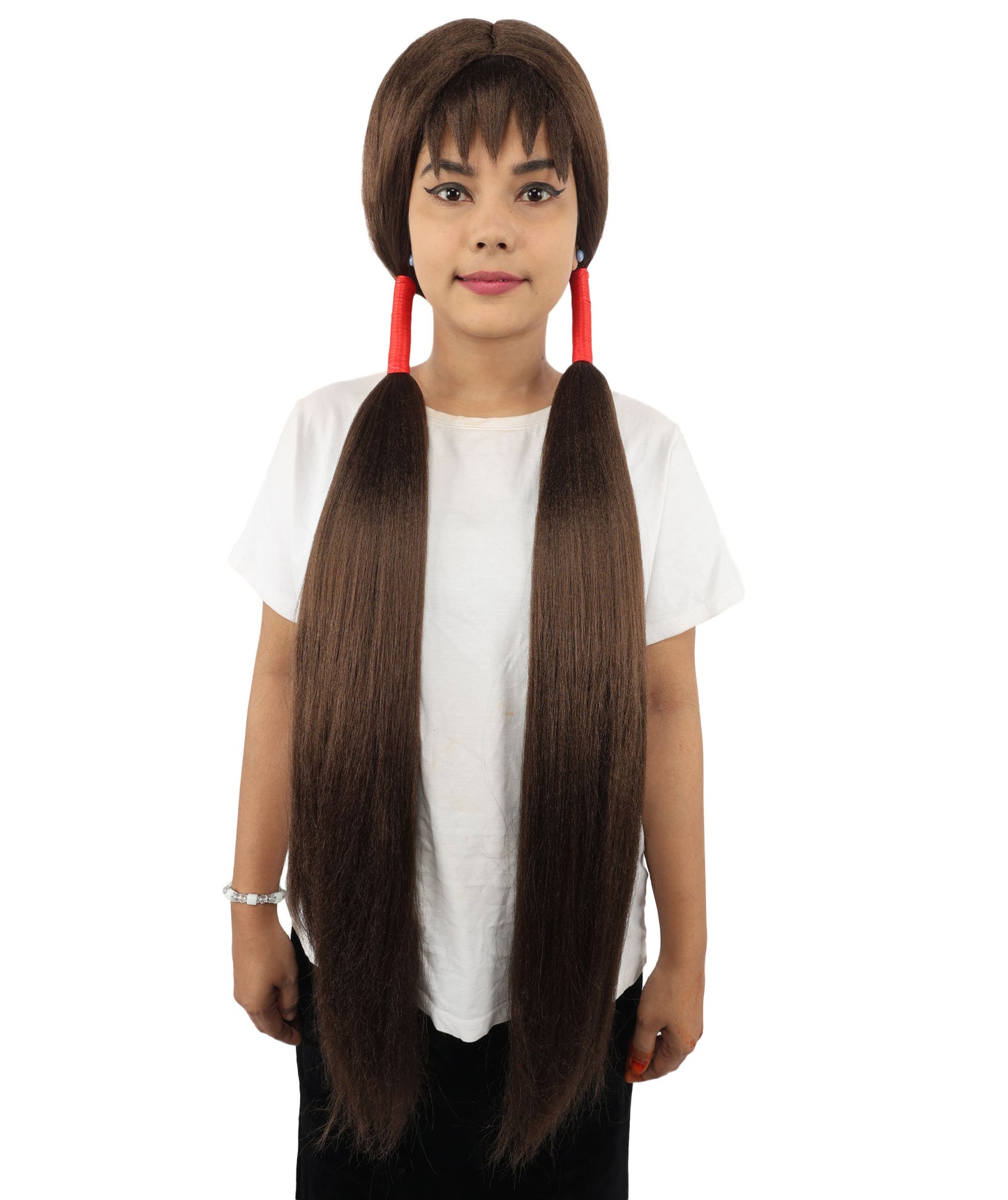 HPO Women's Extra Long Pigtail Wig | Multicolor Options | Floor Length Straight Twin Tails with Bangs, Heat Friendly Synthetic Fiber & Adjustable Cap | Halloween, Fairy Roleplay, Magical Girl Theme, Theater & Carnival
