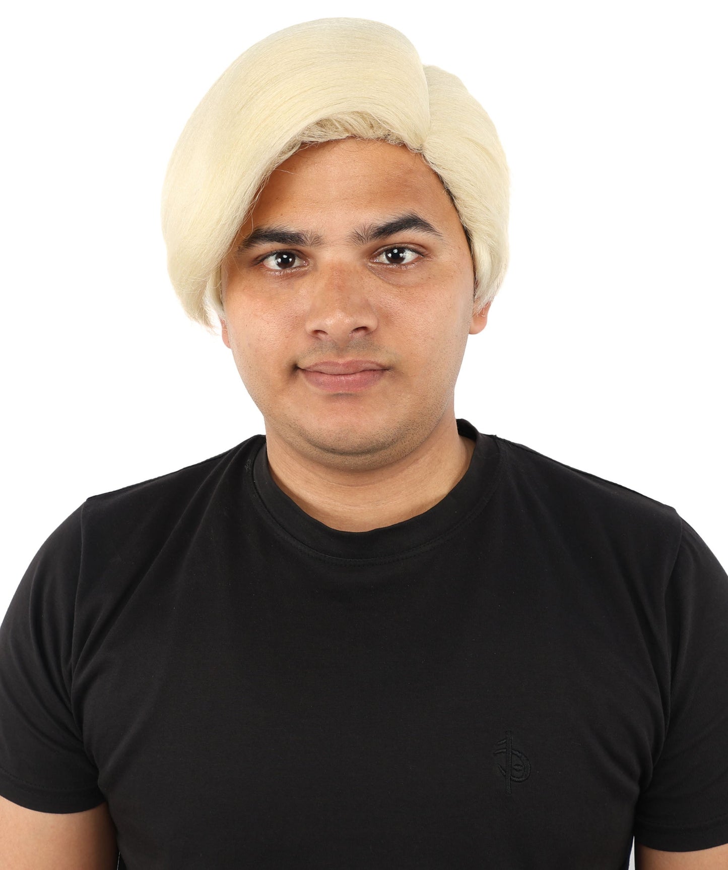 HPO Adult Men's Short Black Side Swept Wig | Thick Layered Bangs with Natural Texture,  Adjustable Cap | Halloween, Themed Party, Stage Performance & Roleplay