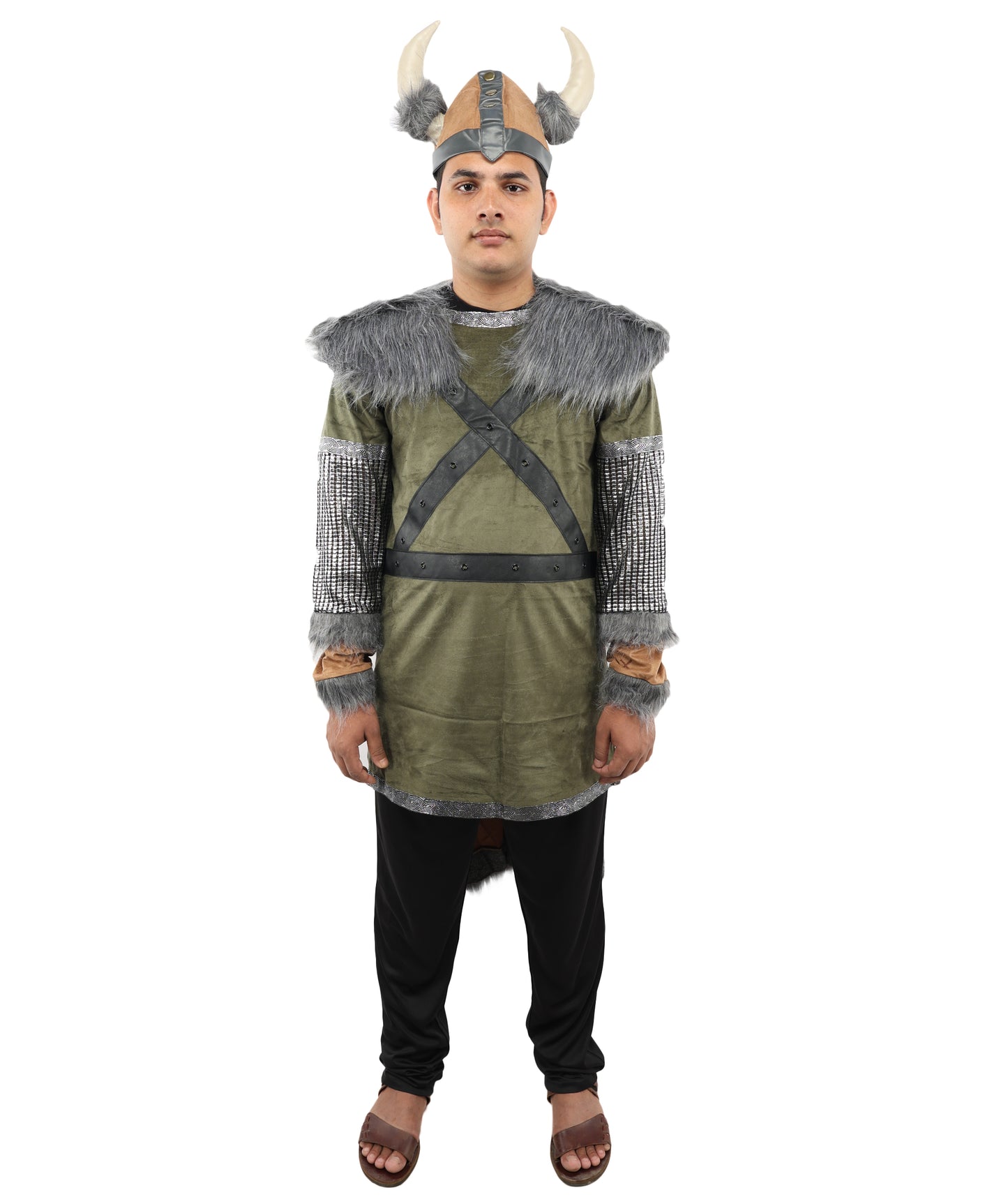 HPO Men’s Authentic Norse Warrior Costume Set with PU Foam Wolf Armor | Viking Outfit with Tunic, Cape & Horned Hat | Ideal for Halloween and Cosplay