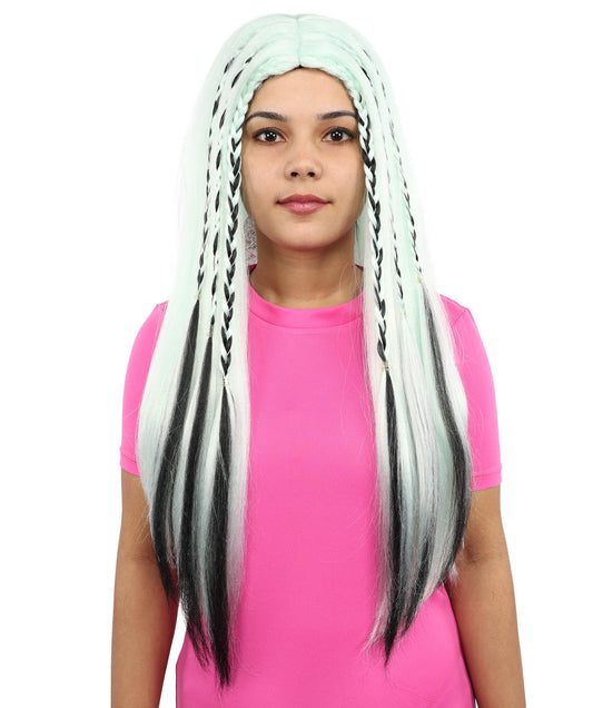 HPO Women's Multicolor Long Braided Wig | Fantasy Warrior Hairpiece | Synthetic Fiber Wig for Halloween, Parties, Stage & Roleplay