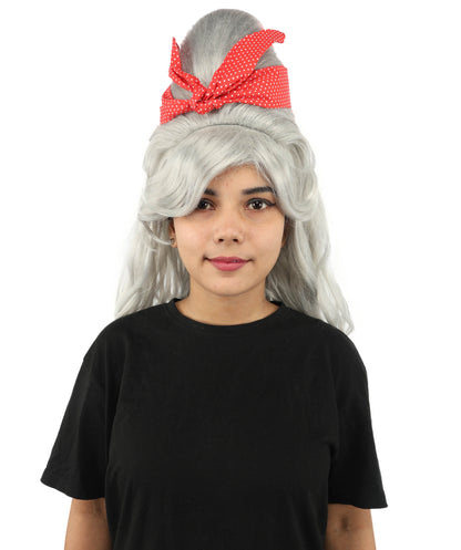 HPO Women’s Retro Beehive Wig with Red Bow | Multicolor Options | Extra Long Wavy Fancy Dress Accessory | Fancy Dress Accessory | Celebrity-Inspired Hair for Halloween, Cosplay & Music Tribute Parties