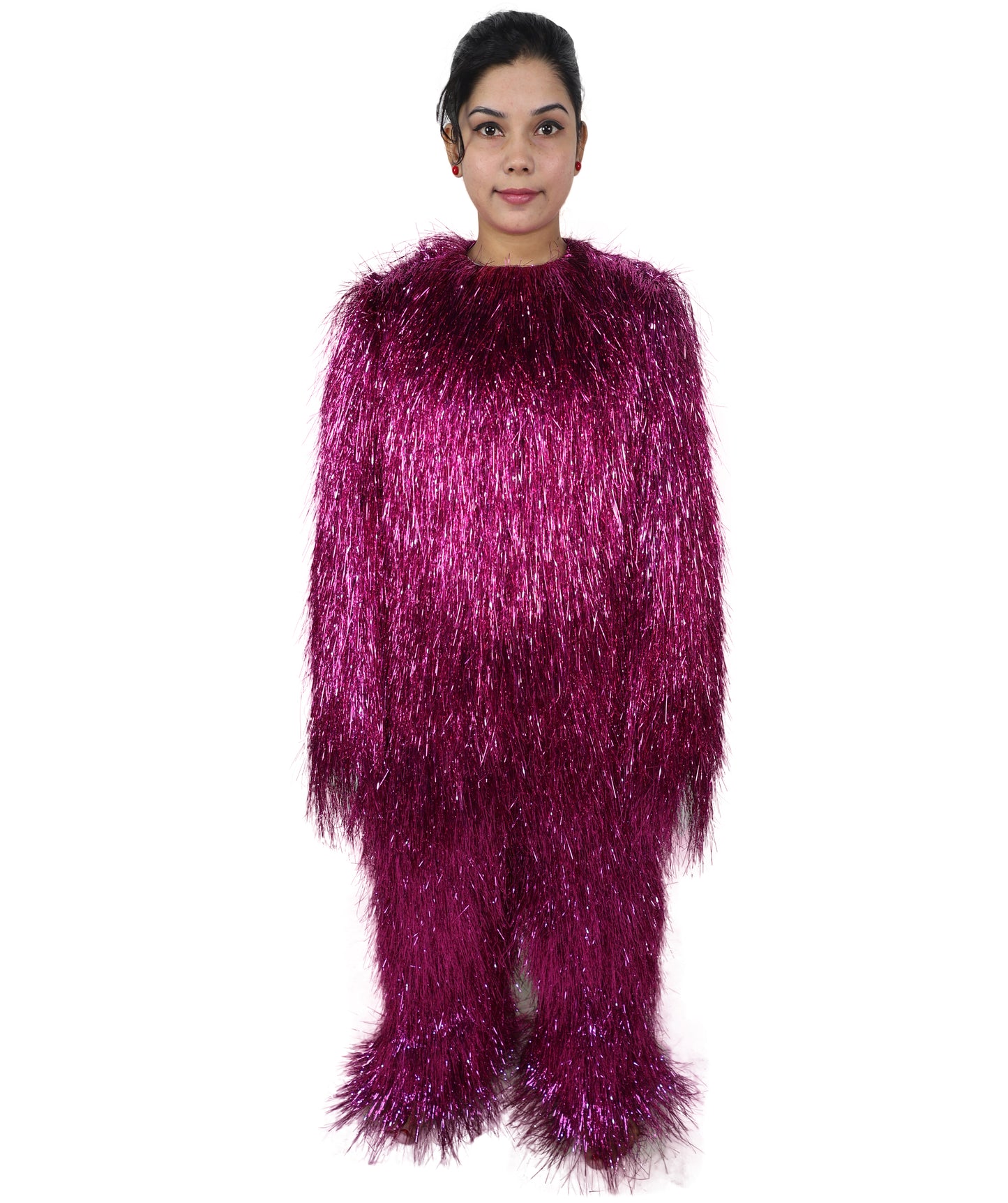 HPO Unisex Teen Extreme Tinsel Hairy Person Costume Bundle & Mask Set - Full-Body Tinsel Hair Suit Extra-Long Costume Wig for Halloween, Cosplay & Parties - Multiple Color Options