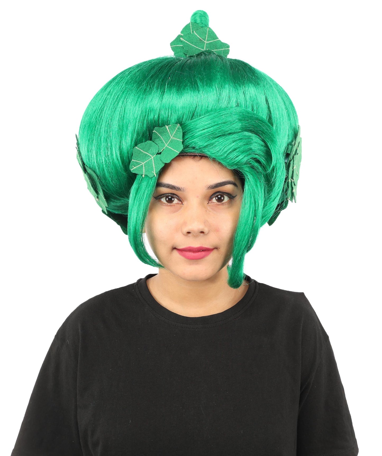 HPO Adult Women's Sculpted Pumpkin Show Wig | Multiple Color Options | Create of synthetic fiber, massive spherical updo with green leaf accents, breathable base | Halloween, theater, drag, performance, party, costume events