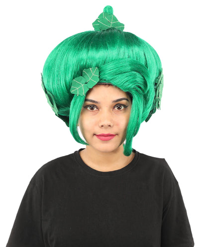 HPO Adult Women's Sculpted Pumpkin Show Wig | Multiple Color Options | Create of synthetic fiber, massive spherical updo with green leaf accents, breathable base | Halloween, theater, drag, performance, party, costume events