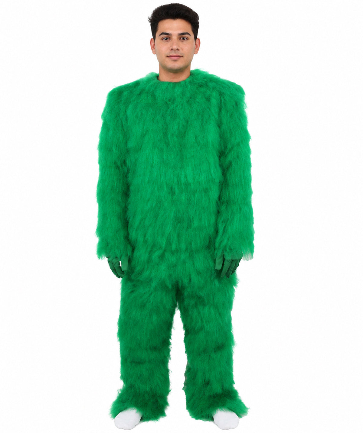HPO Unisex Green Animal Fur Monster Costume Bundle – 75 Inch Full Outfit with Head Mask & Body Suit | Plush Mascot Style Costume for Halloween and Cosplay