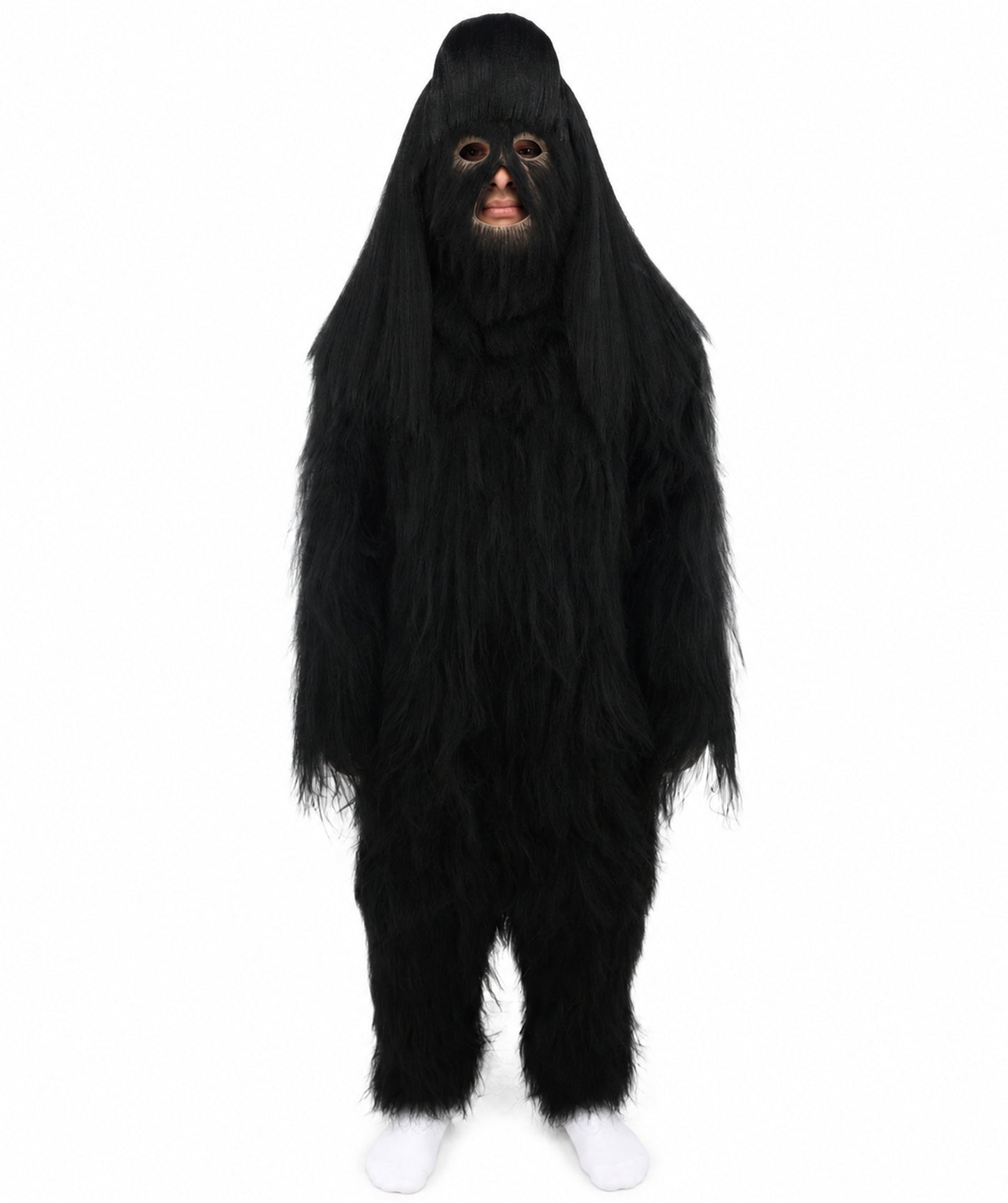 HPO Unisex Extreme Hairy Person Costume, Mask and Bundle - Full-Body Hair Suit Extra-Long Ash Brown Costume Wig for Halloween, Cosplay & Parties