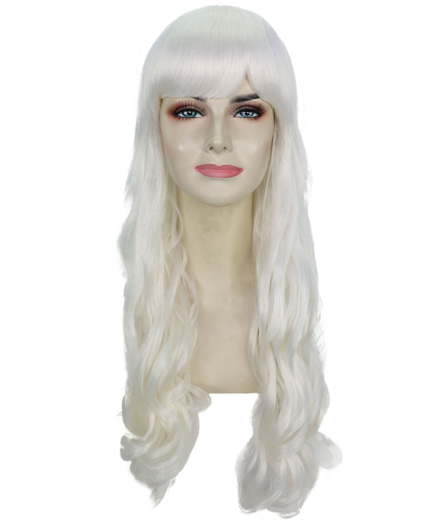 HPO Women's Red Long Wavy Desire Wig with Front Bangs | Halloween and Party Wig | Flame-retardant Synthetic Fiber  |  Premium Breathable Capless Cap