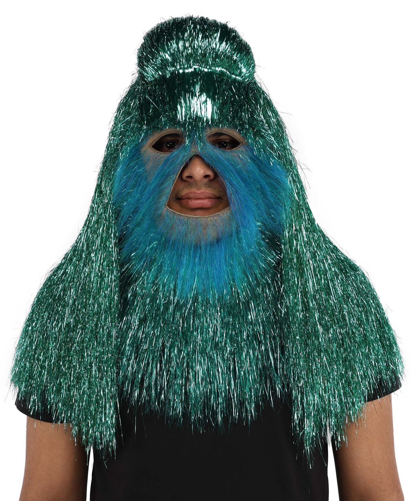 HPO Unisex Teen Extreme Tinsel Hairy Person Costume Bundle & Mask Set - Full-Body Tinsel Hair Suit Extra-Long Costume Wig for Halloween, Cosplay & Parties - Multiple Color Options