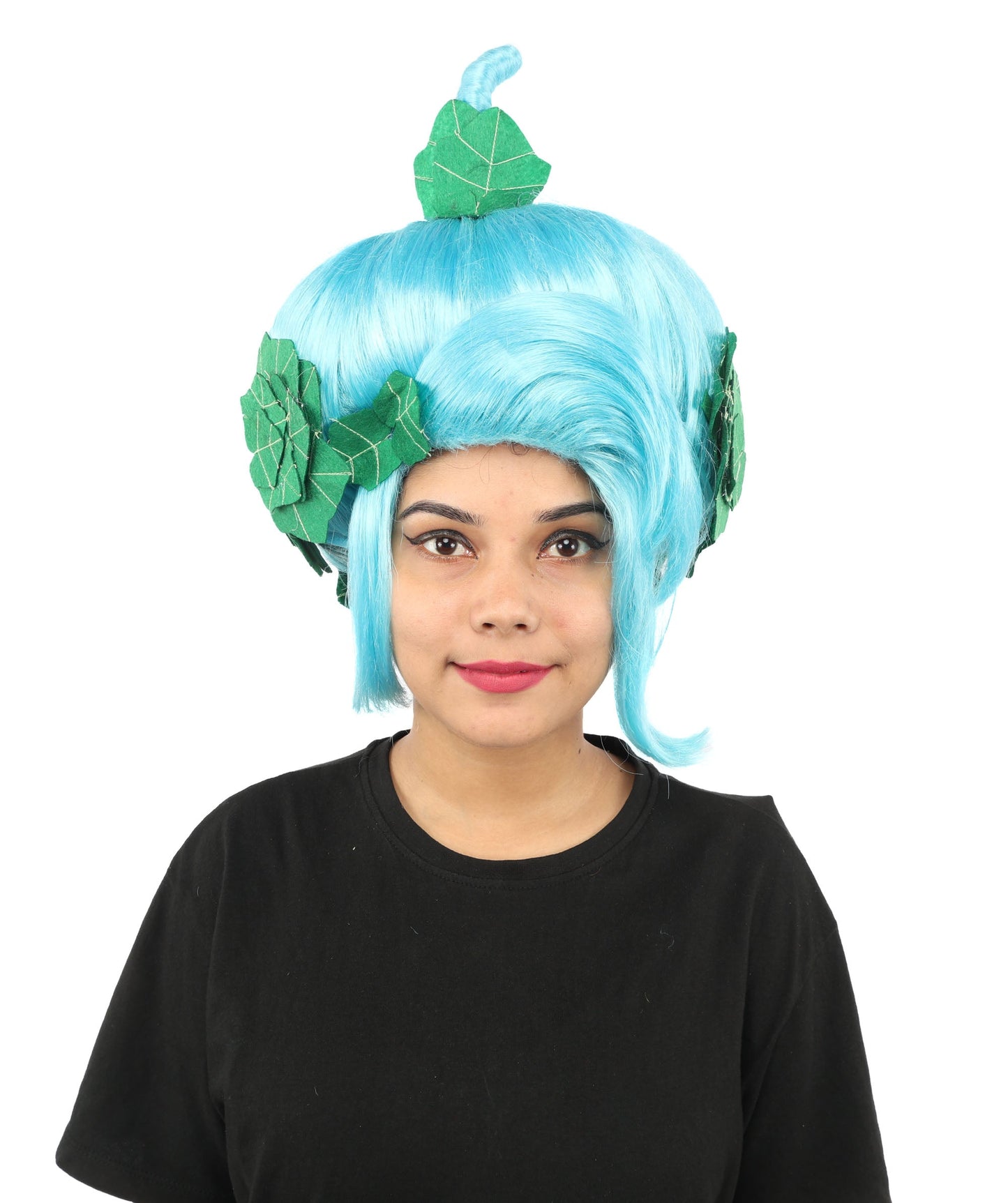 HPO Adult Women's Sculpted Pumpkin Show Wig | Multiple Color Options | Create of synthetic fiber, massive spherical updo with green leaf accents, breathable base | Halloween, theater, drag, performance, party, costume events