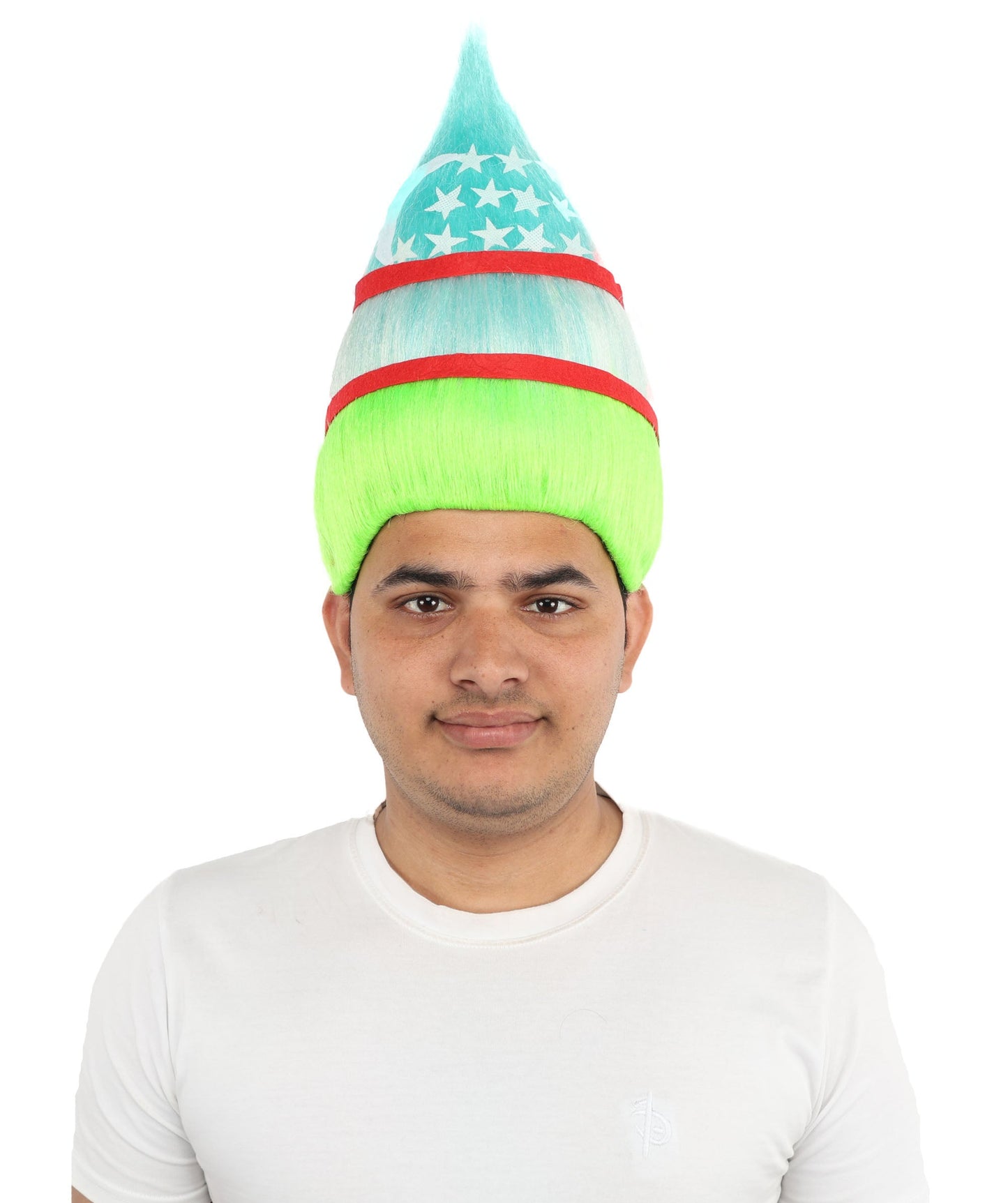 Adult Uzbekistan Flag Troll Wig – Tall Spiky Multicolor Synthetic Hair Wig | Ideal for Cosplay, National Events & Theme Parties