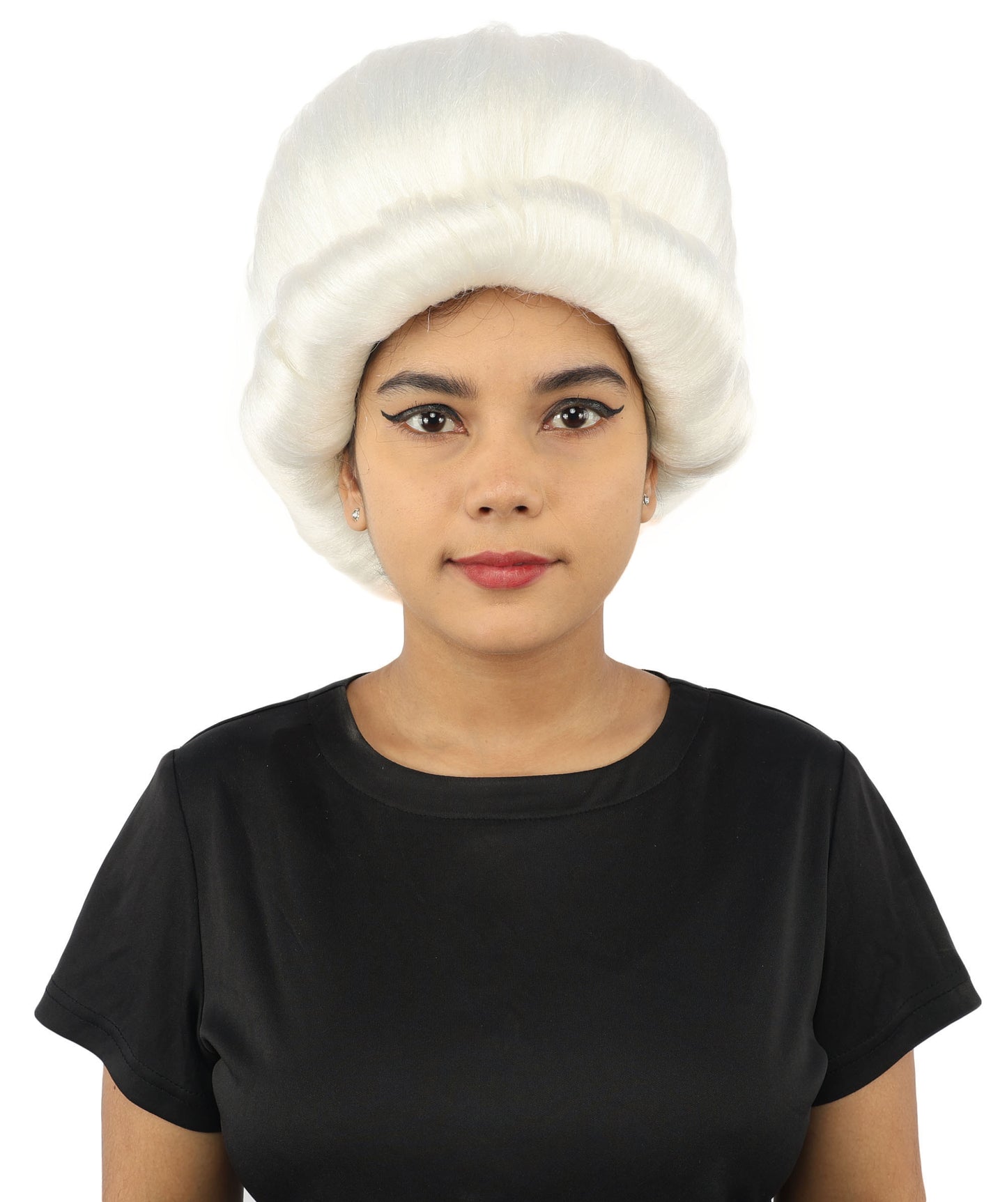 HPO Women's Voluminous Golden Blonde Grandma Wig | Medium Puffy Afro Style with Silver Texture, Synthetic Fiber & Adjustable Fit | Halloween, 100th Day of School, Theater & Funny Costume