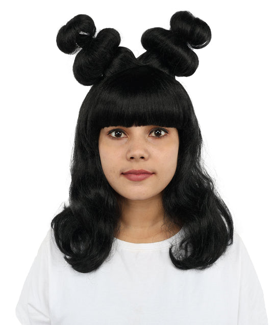 HPO Women's Black Enchanted Witch Wig | Long Wavy Halloween Hairpiece with Lightweight Adjustable Cap | Party, Stage & Roleplay