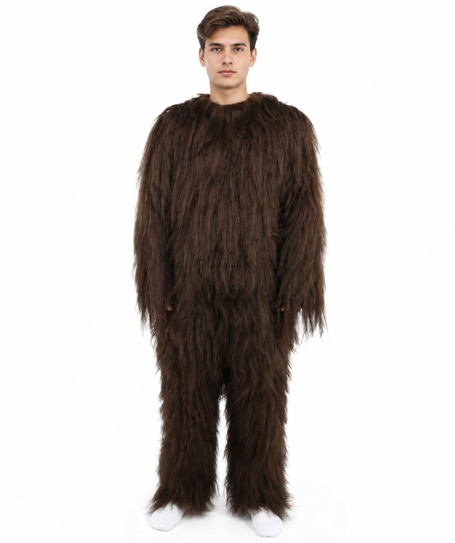 HPO Unisex Extreme Hairy Person Costume, Mask and Bundle - Full-Body Hair Suit Extra-Long Ash Brown Costume Wig for Halloween, Cosplay & Parties