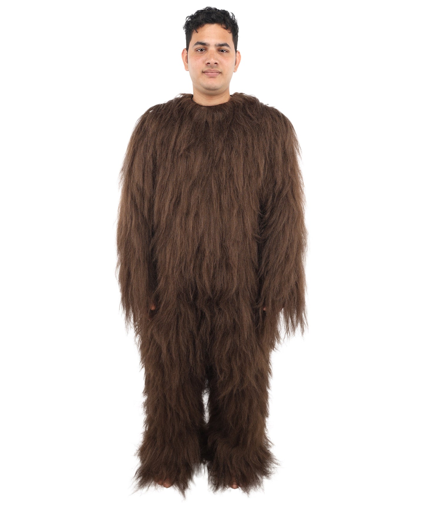 HPO Unisex Extreme Hairy Person Costume, Mask and Bundle - Full-Body Hair Suit Extra-Long Ash Brown Costume Wig for Halloween, Cosplay & Parties
