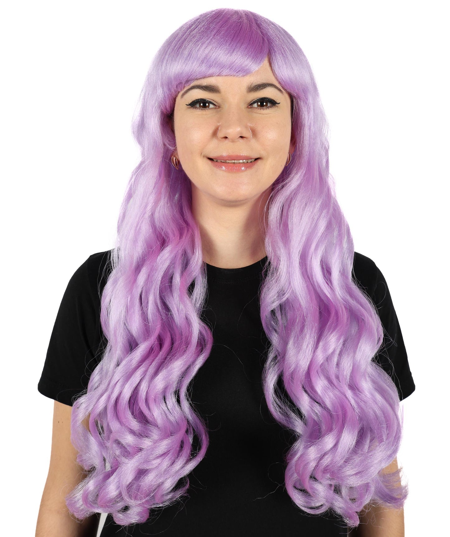 HPO Women's Red Long Wavy Desire Wig with Front Bangs | Halloween and Party Wig | Flame-retardant Synthetic Fiber  |  Premium Breathable Capless Cap