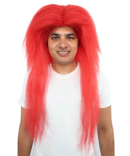 HPO Men's Red Wig | Extra Long Layered Synthetic Hairpiece for Cosplay, Stage Performance & Halloween Party Wear