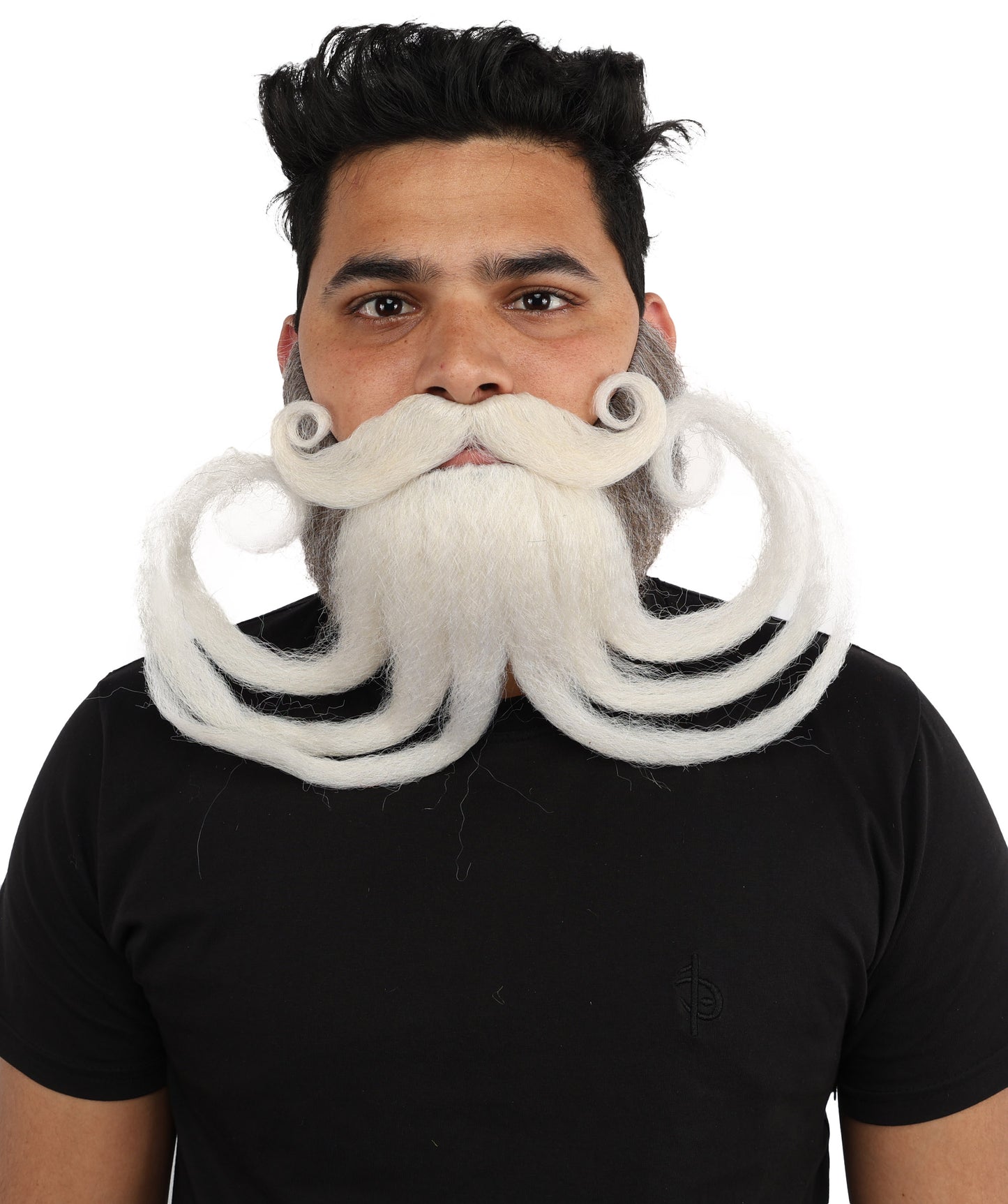 HPO Men's Theatrical Mustache Beard Kit | Dramatic Curled Texture Adjustable Fit Light Tone | Party Halloween Cosplay Theater Drag Performance Costume Events