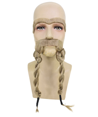 HPO Men’s Ash Blonde Viking Mustache & Eyebrows Set – Warrior Costume Facial Hair | Ideal for Cosplay, Theater, Roleplay, Halloween Dress-Up