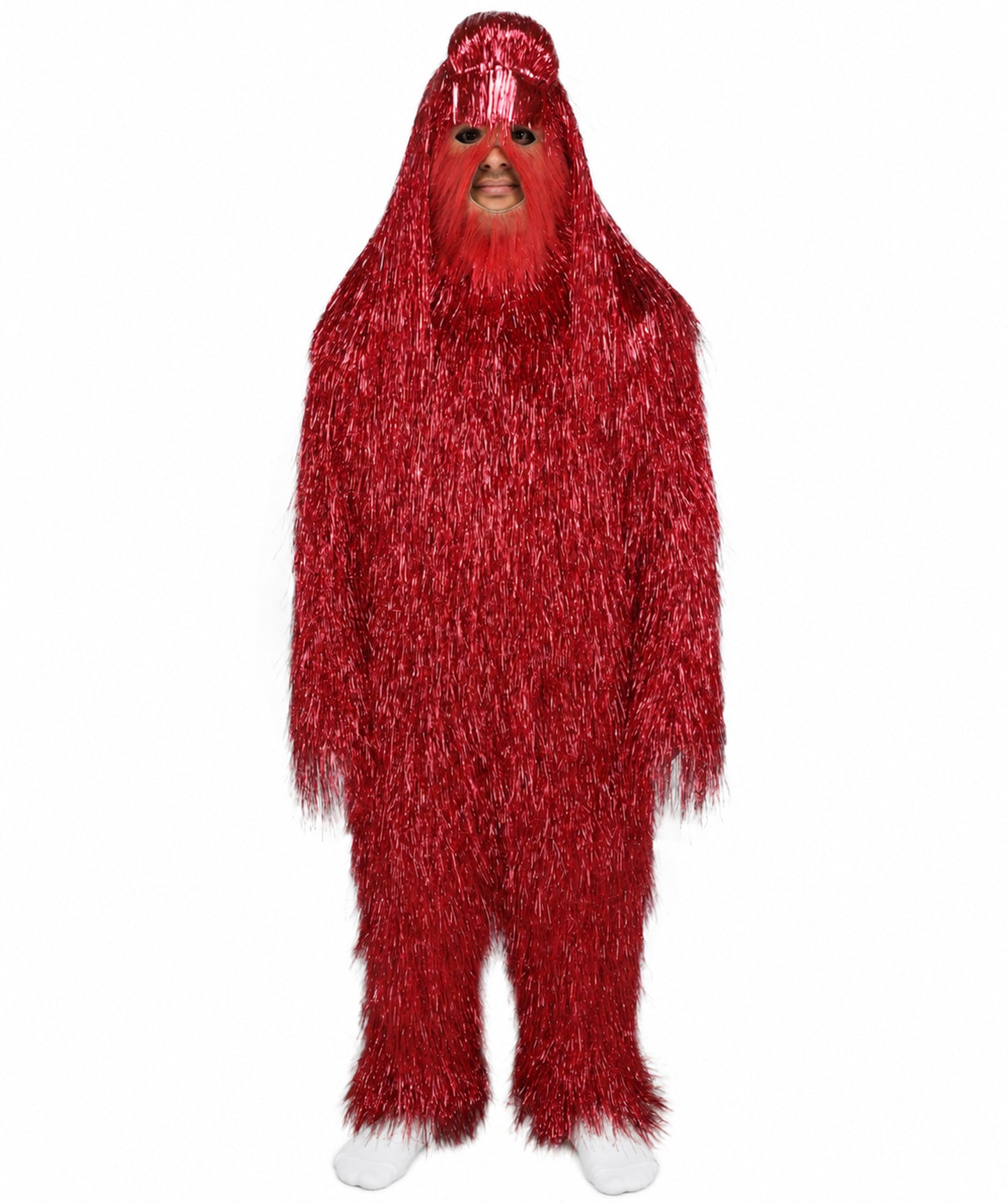 HPO UnisexTinsel Hairy Costume, Bundle & Mask Set | Full-Body Suit & Matching Mask | Long Hair Funny Costume for Halloween, Performers, Cosplay & Mascots | Multicolor Options