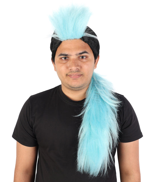Long Tail Mohawk Wig | Two tone spiked synthetic top with extended dramatic tail and capless base | Essential for Halloween cosplay drag theater and costume events