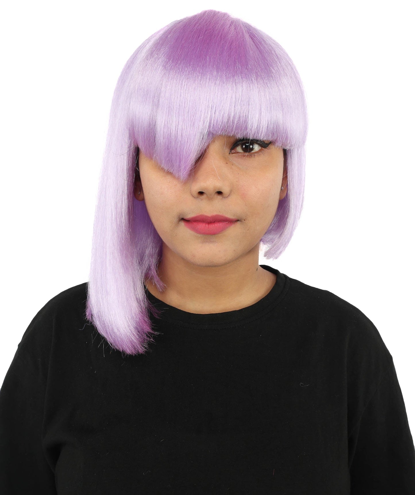 HPO Adult Women's Asymmetrical Bangs Bob Wig | Multiple Color Options | Create of synthetic fiber, sleek straight volume, breathable capless base | Party, Halloween, theater, drag, performance, costume events