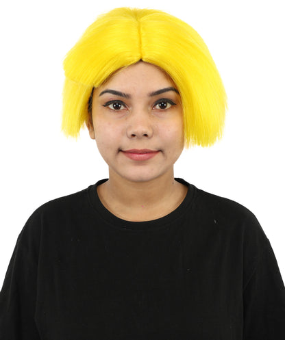 HPO Women’s Neon Yellow Bob Wig with Bangs—Bright Straight Cut Wig | Celebrity Inspired Hairpiece for Party, Halloween and Cosplay