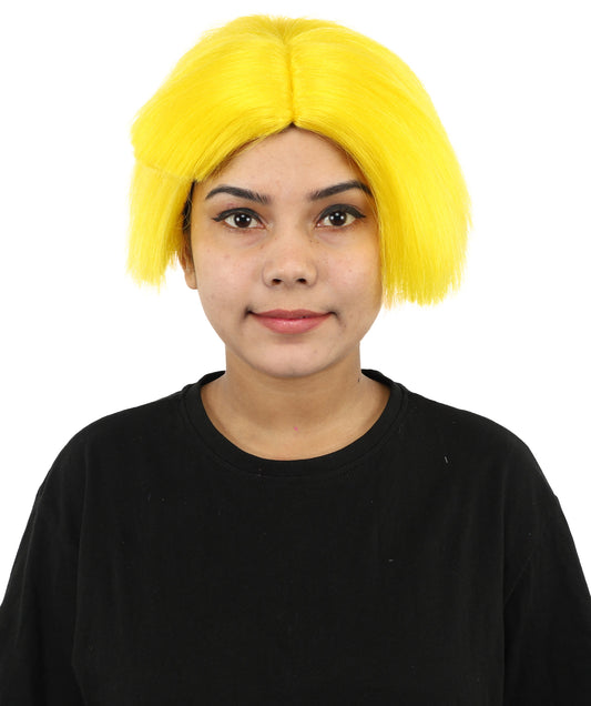 HPO Women’s Neon Yellow Bob Wig with Bangs—Bright Straight Cut Wig | Celebrity Inspired Hairpiece for Party, Halloween and Cosplay